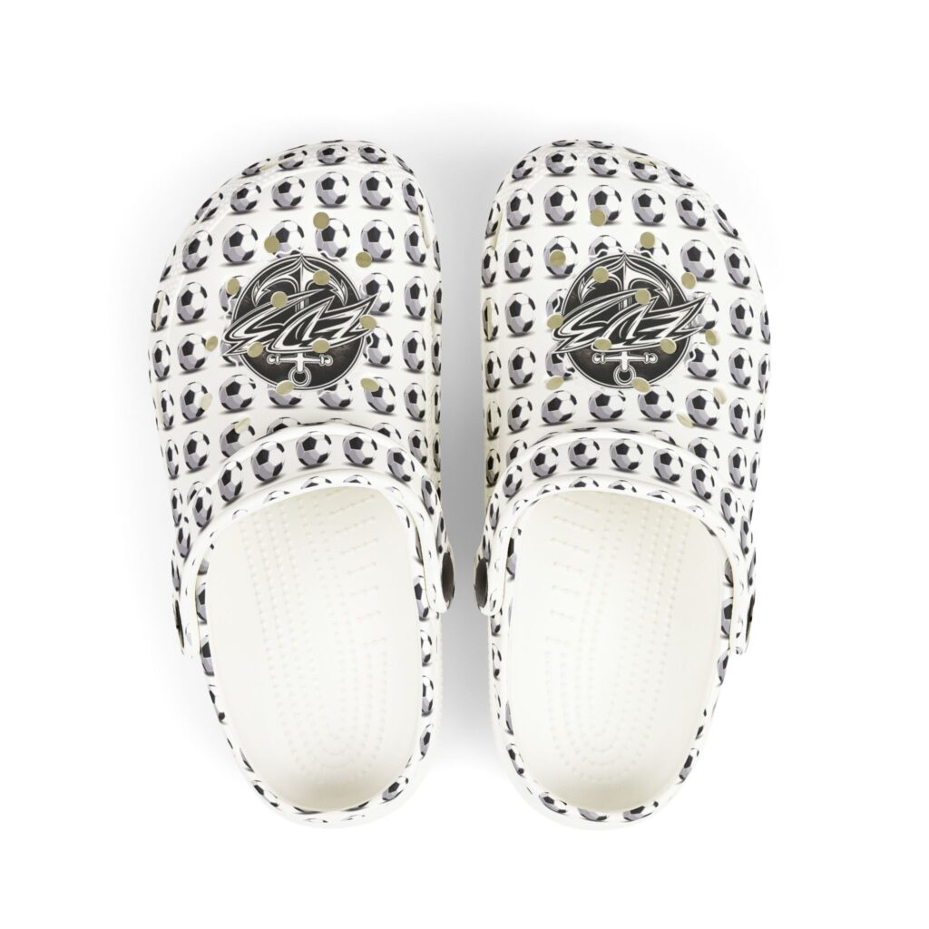 Kids Soccer Pattern ED3 Foam Clogs — Lightweight Slip-On Shoes