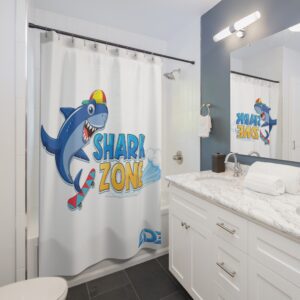 Shark Zone ED3 Shower Curtain – Kids Surfing Shark Bathroom Decor