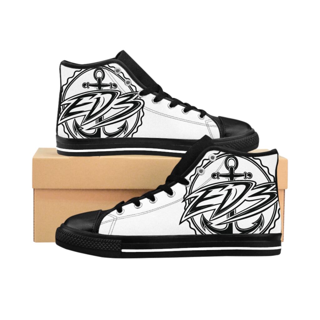 ED3 Anchor Logo High-Top Sneakers — Monochrome Streetwear for Men
