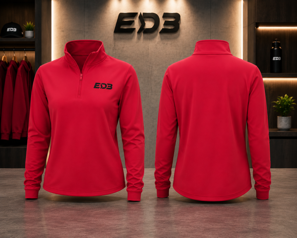 Women Soft Colored Quarter-Zip Pullover — Pink 'ED3' Logo Chest Pullover
