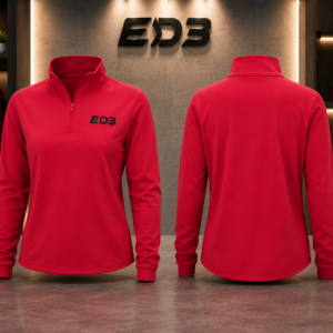 Women Soft Colored Quarter-Zip Pullover — Pink 'ED3' Logo Chest Pullover