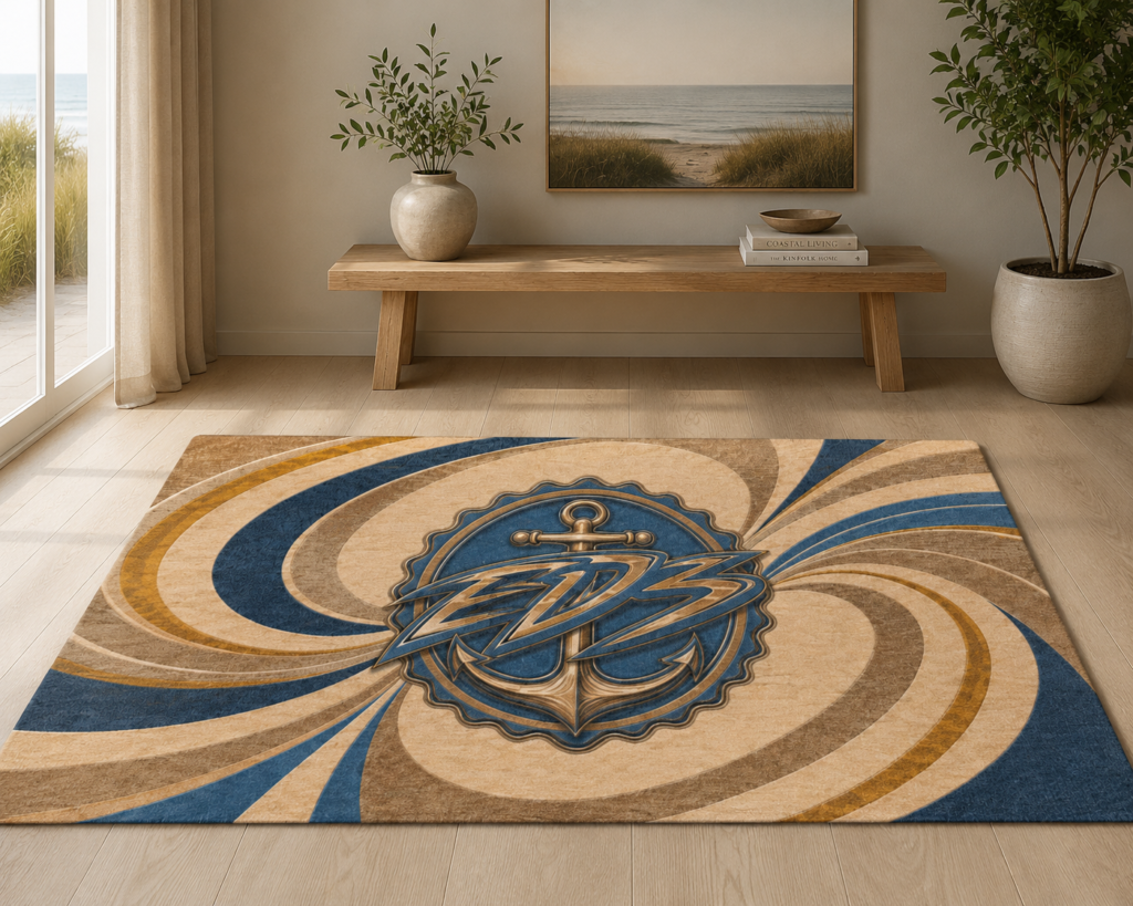 ED3 Anchor Swirl Area Rug — Blue & Beige Coastal Accent