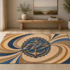 ED3 Anchor Swirl Area Rug — Blue & Beige Coastal Accent