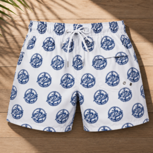 Blue ED3 logo Pattern Swim Trunks — All-Over Print Beach Shorts