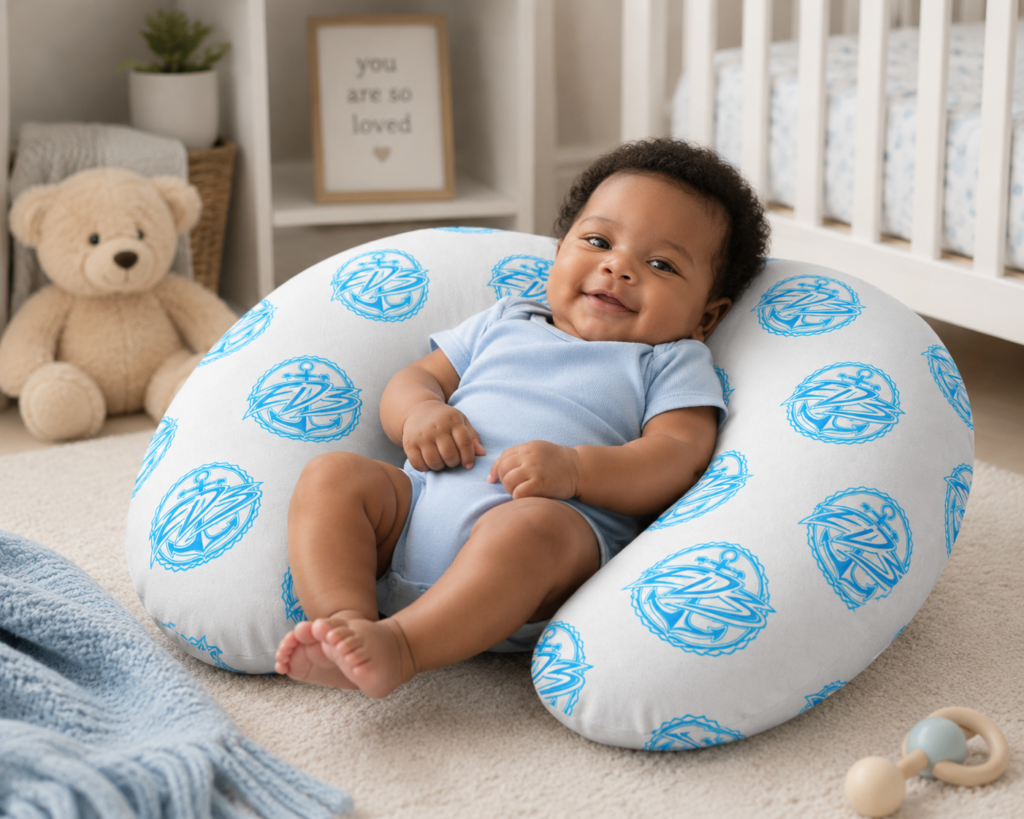 Blue Watercolor ED3 Monogram Nursing Pillow Cover – Cozy Support for New Moms