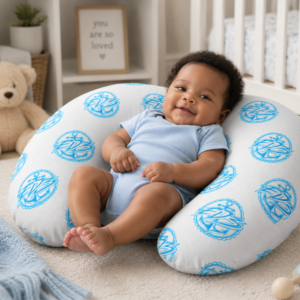 Blue Watercolor ED3 Monogram Nursing Pillow Cover – Cozy Support for New Moms