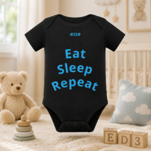 ED3 Baby Bodysuit “Eat Sleep Repeat” – Cute Infant Onesie, Newborn Gift