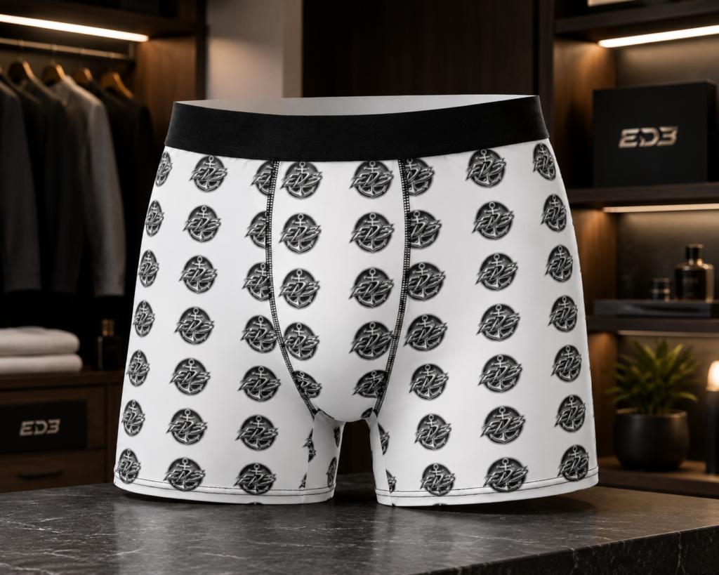 Men's ED3 Boxer Briefs — Monochrome Geometric Emblem All-Over Print