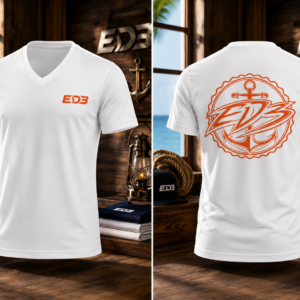 EDB Anchor V-Neck Tee — Nautical Logo Short Sleeve Shirt