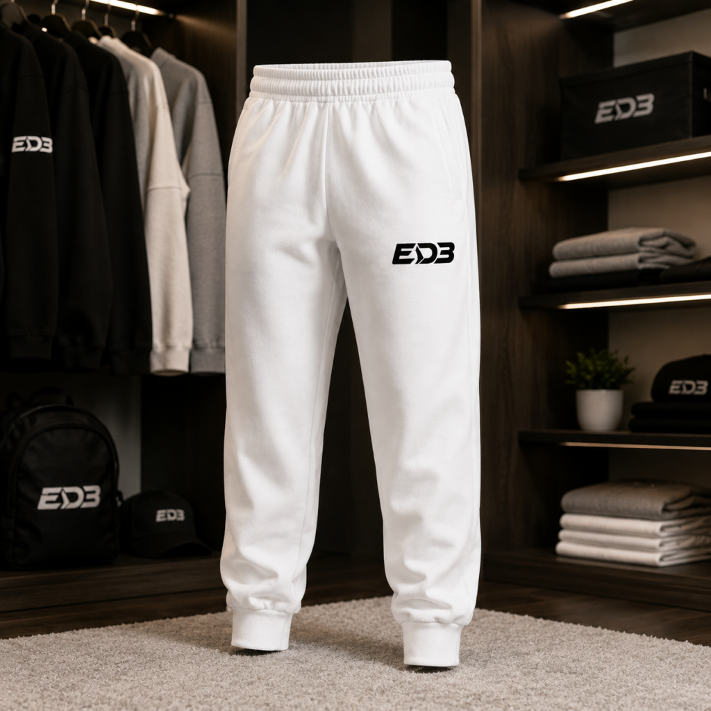 ED3 Youth Joggers with ED3 Logo — White Kids Sweatpants