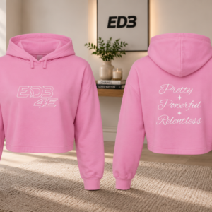 Pretty Powerful Relentless Cropped ED3 Hoodie — Feminine Script Motivational Crop Top