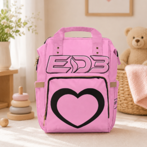 Pink ED3 Heart Diaper Backpack — Multifunctional Baby Bag with Front Pocket