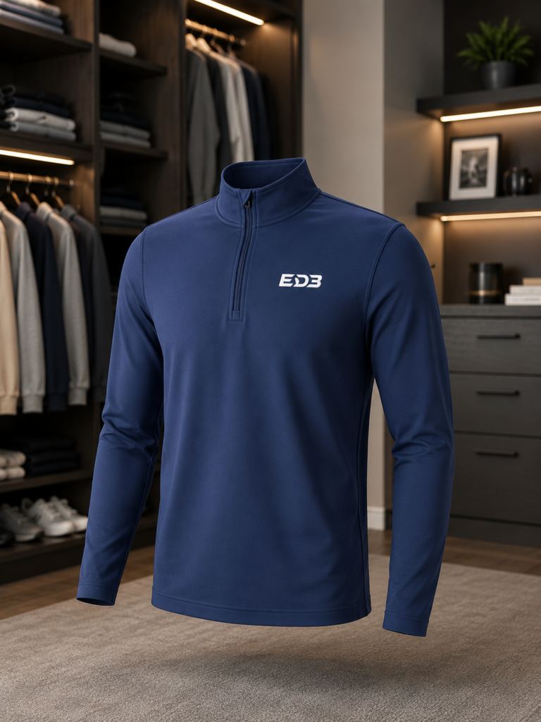 Men ED3 Quarter-Zip Pullover — Minimal Black ED3 Logo Performance Pullover