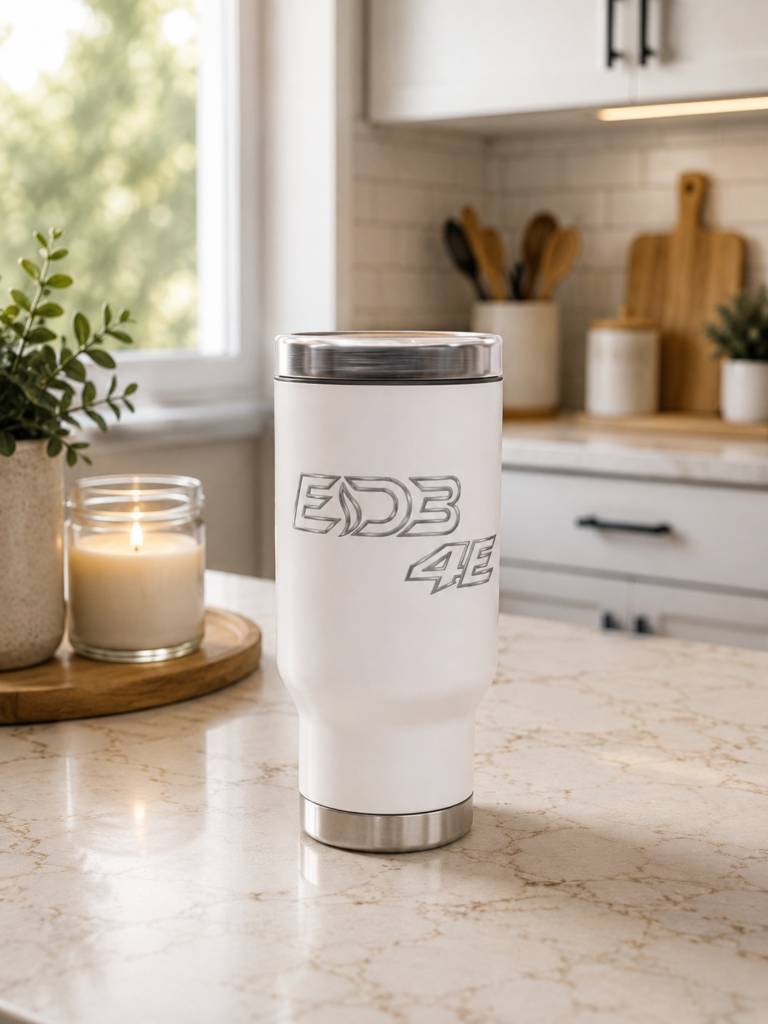 ED3 4E Stainless Steel Travel Mug with Handle and lid— 14oz Insulated Coffee Tumbler
