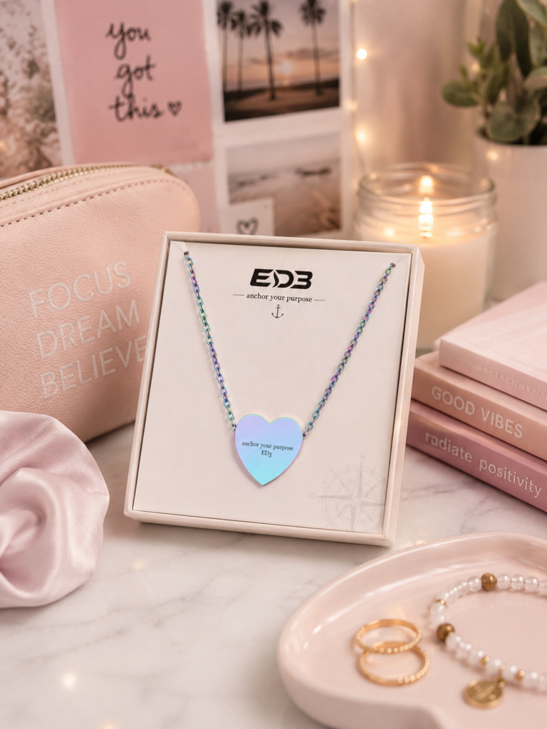 Engravable ED3 Heart Necklace — Personalized Sterling & Black Heart Pendant