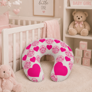 Girls Nursing Pillow Cover - Pink Hand-Drawn Polka Dot Logo Pattern for Breastfeeding & Support