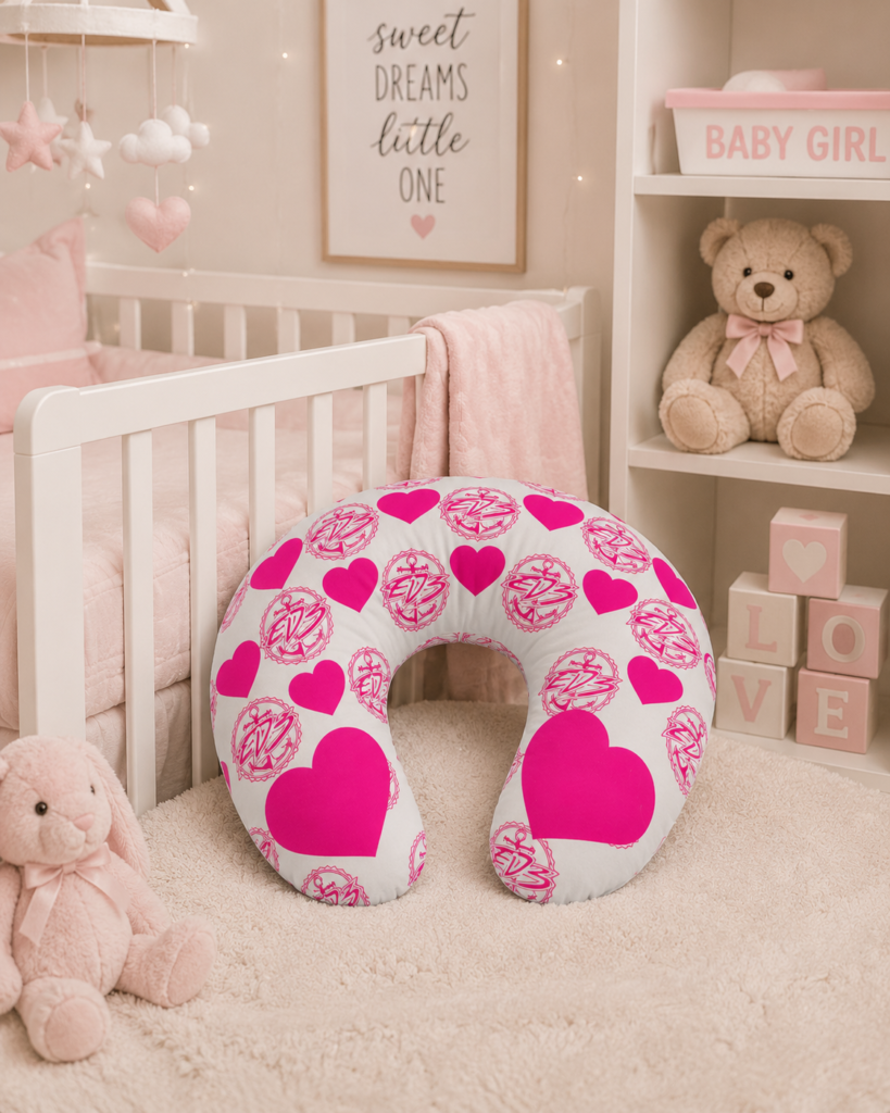 Girls Nursing Pillow Cover - Pink Hand-Drawn Polka Dot Logo Pattern for Breastfeeding & Support