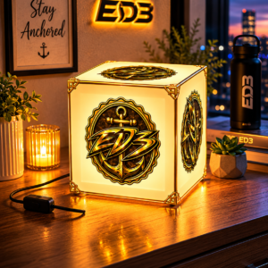 ED3 Anchor Emblem Light Cube Lamp — Nautical Gold Decorative Night Light