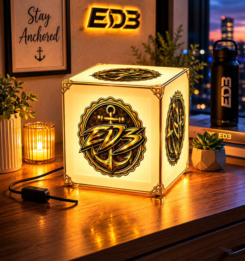 ED3 Anchor Emblem Light Cube Lamp — Nautical Gold Decorative Night Light