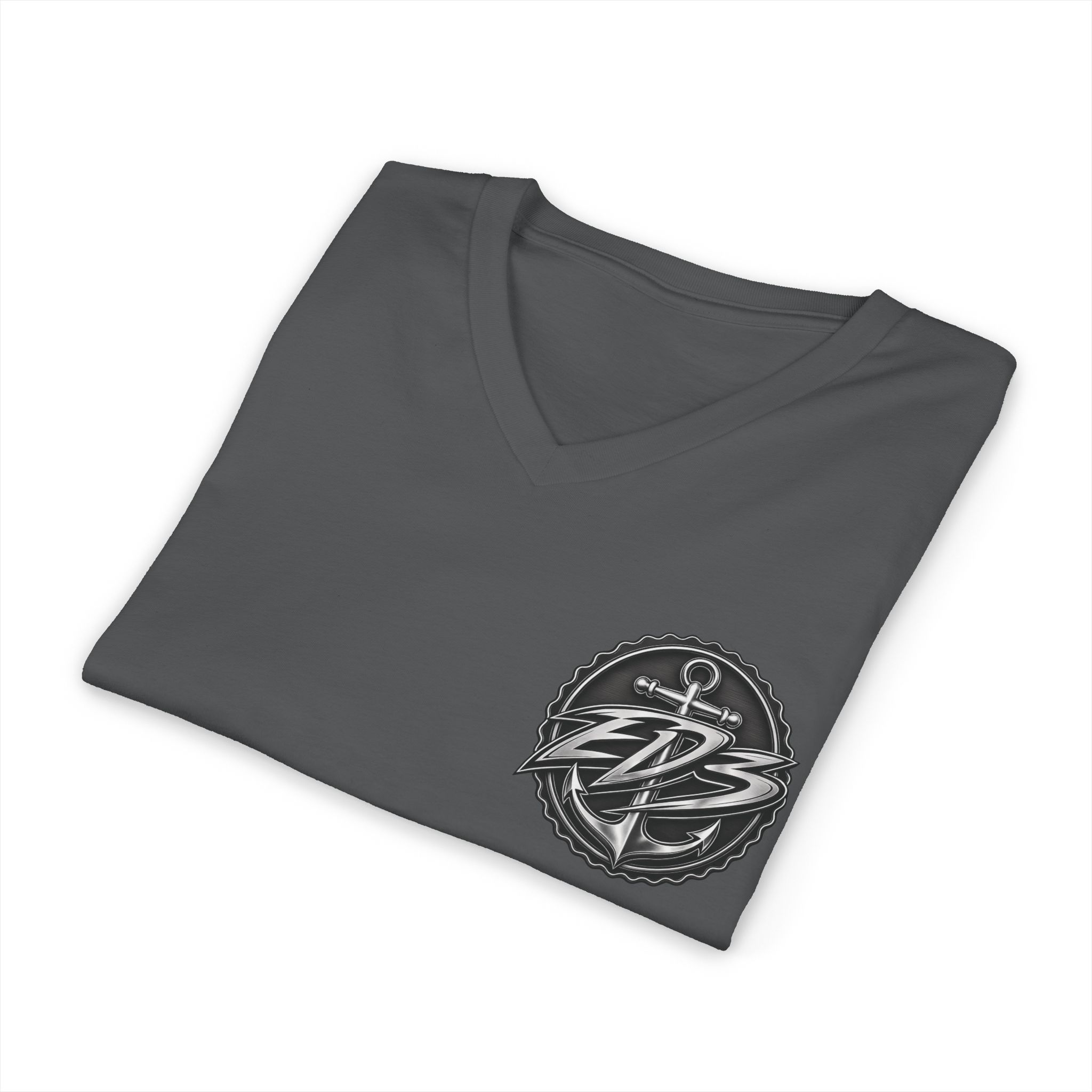 EDB Anchor V-Neck Tee — Nautical Logo Short Sleeve Shirt - Image 34