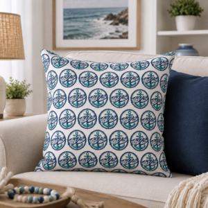 ED3 Nautical Compass Pattern Square Pillow — Coastal Anchor Pillow