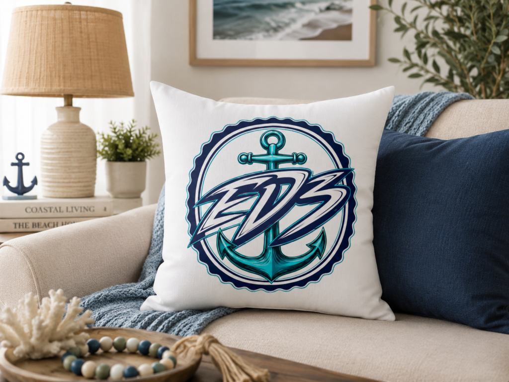 ED3 Nautical Anchor Logo Throw Pillow — Graphic Spun Polyester Cushion