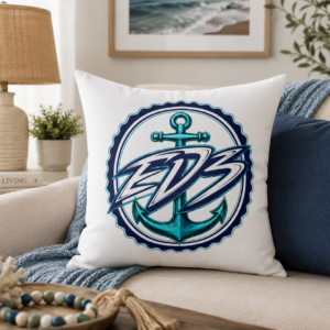 ED3 Nautical Anchor Logo Throw Pillow — Graphic Spun Polyester Cushion