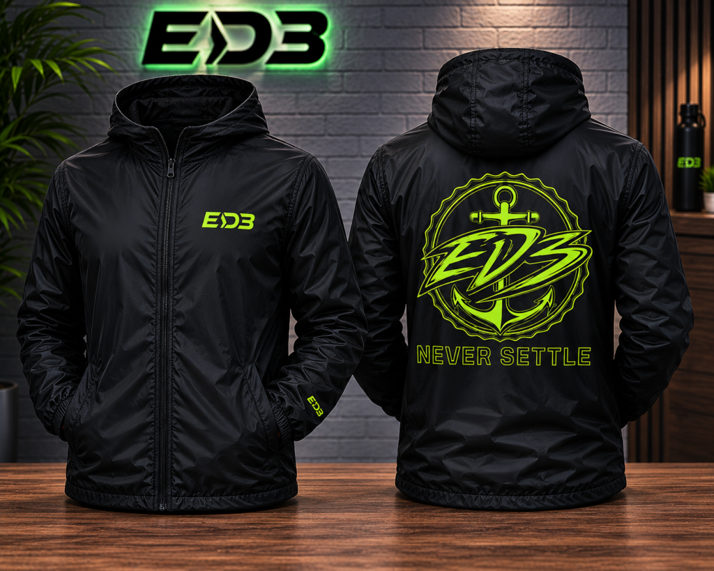 ED3 Anchor Crest Windbreaker Jacket — Neon Green ED3 Logo